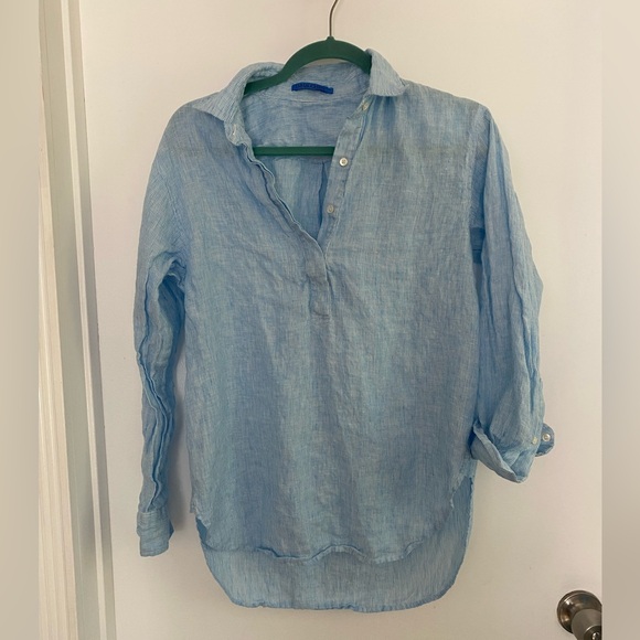 J. McLaughlin Striped Blue and White linen  Shirt size medium - Picture 1 of 5